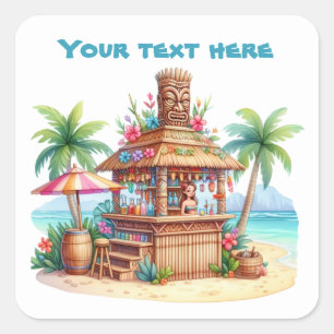 Cool tiki hut strand tekst toevoegen vierkante sticker