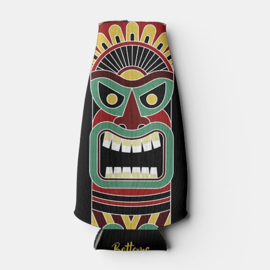Cool Tiki Totem aangepaste naam flessenkoeler Flesjeskoeler (Voorkant)