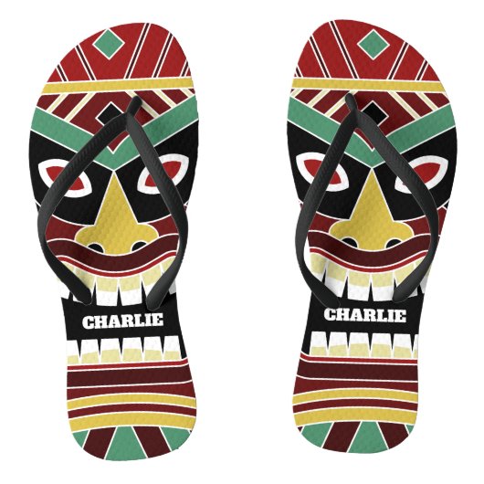 Cool Tiki Totem aangepaste naam teenslippers (Voetbed)