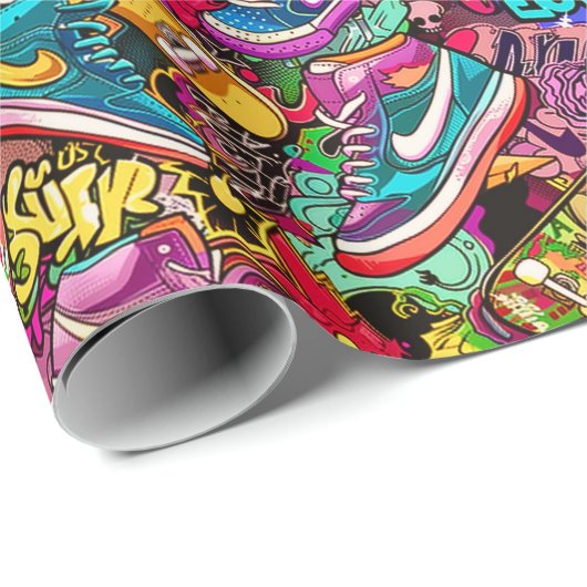 Cool tiled pattern comic graffiti teen  cadeaupapier (Rol Hoek)