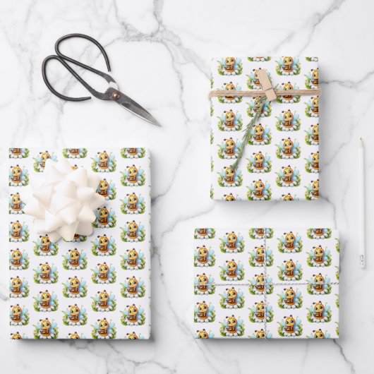 Cool tiled unisex baby bee pattern  inpakpapier vel (Voorkant)