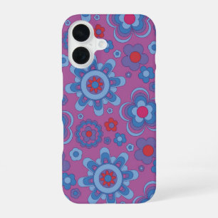 Cool-Toned Retro Flower Power iPhone 16 Hoesje