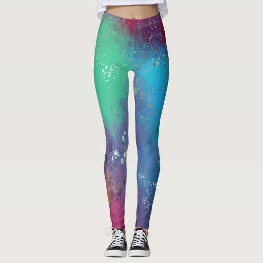 Cool Tones Abstract Oil Paint Gradient Leggings (Voorkant)