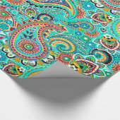 Cool Tones Kleurrijke Retro Paisley Cadeaupapier (Hoek)