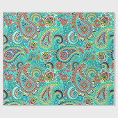 Cool Tones Kleurrijke Retro Paisley Cadeaupapier (Vlak)