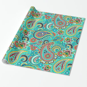 Cool Tones Kleurrijke Retro Paisley Cadeaupapier