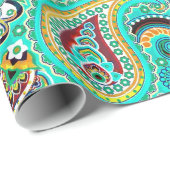 Cool Tones Kleurrijke Retro Paisley Cadeaupapier (Rol Hoek)