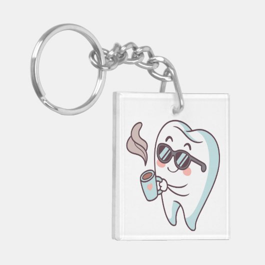 Cool Tooth Cartoon Acryl Sleutelhanger (Voorkant Links)