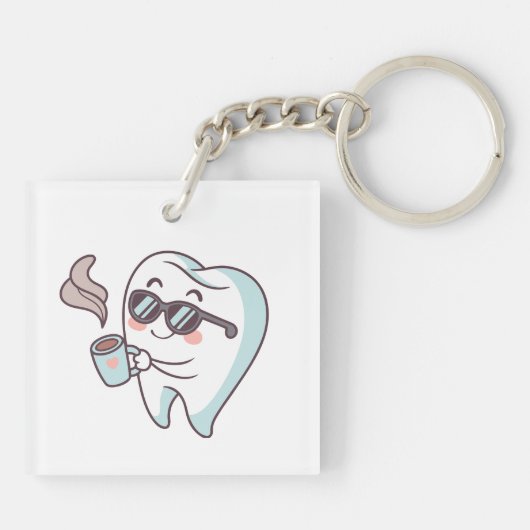 Cool Tooth Cartoon Acryl Sleutelhanger (Achterkant)