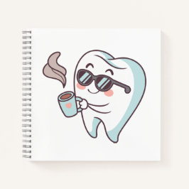 Cool Tooth Cartoon met zonnebril en koffiebonnetje Notitieboek