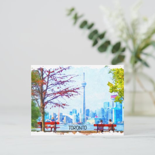 Cool Toronto Ontario Panorama Cityscape Waterverf Briefkaart (Staand voorkant)