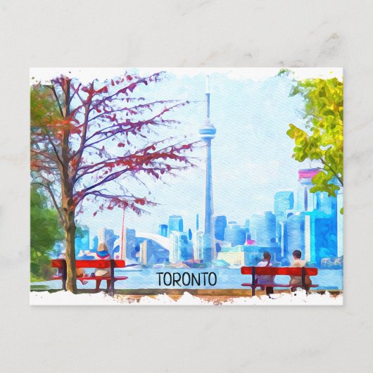 Cool Toronto Ontario Panorama Cityscape Waterverf Briefkaart (Voorkant)
