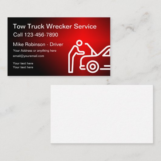 Cool Tow Truck Driver Visitekaartjes (Voorkant / Achterkant)