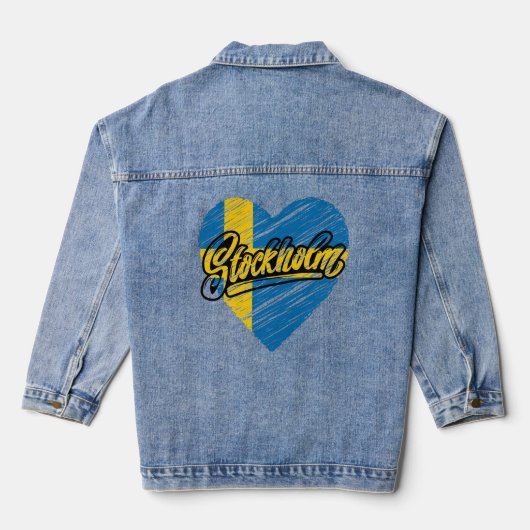 Cool traditioneel Stockholm Zweden vlag blauw Denim Jacket (Achterkant)