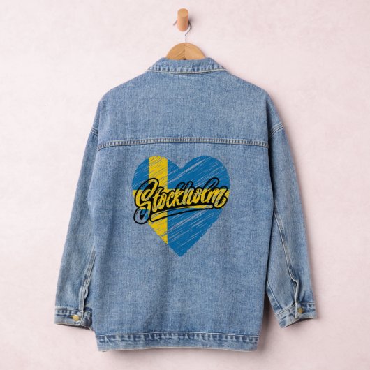 Cool traditioneel Stockholm Zweden vlag blauw Denim Jacket (Hangar)