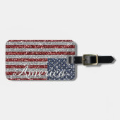 Cool trendy America flag shining faux glitter Bagagelabel (Voorkant horizontaal)