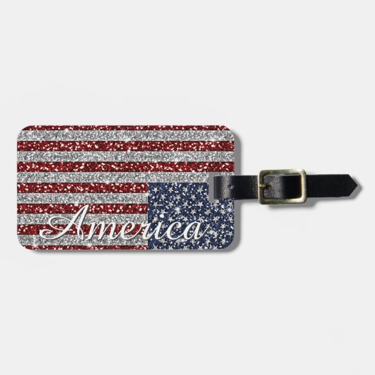 Cool trendy America flag shining faux glitter Bagagelabel (Voorkant horizontaal)