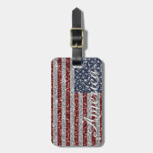 Cool trendy America flag shining faux glitter Bagagelabel (Voorkant verticaal)