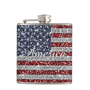 Cool trendy America flag shining faux glitter Heupfles