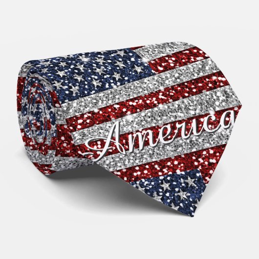 Cool trendy America flag shining faux glitter Stropdas (Opgerold)