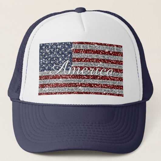 Cool trendy America flag shining faux glitter Trucker Pet (Voorkant)