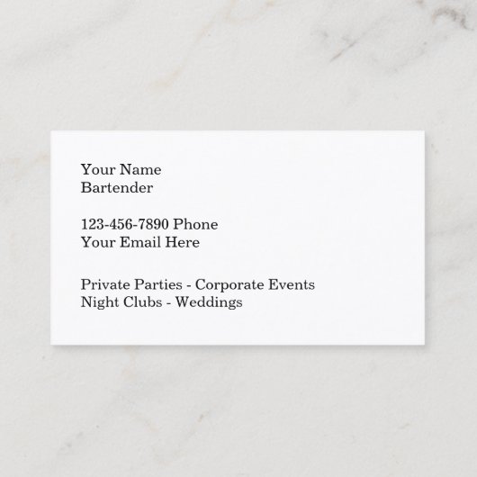 Cool Trendy Bartender Visitekaartjes (Achterkant)