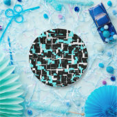 Cool Trendy Black White Blue Pattern Papieren Bordje (Feest)