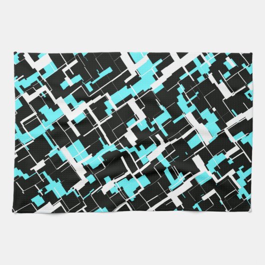 Cool Trendy Black White Blue Pattern Theedoek (Horizontaal)
