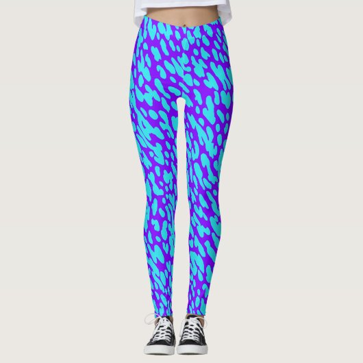 Cool Trendy Blauw Paarse Dier Print Spot Patroon Leggings (Voorkant)