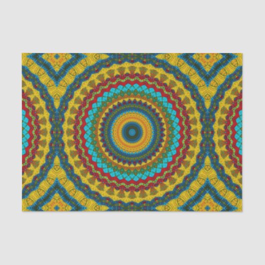 Cool trendy blauw rood geel Mandala stam etnisch Tissuepapier (Voorkant)