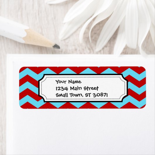 Cool Trendy Blauwgroen Turquoise Red Chevron Zigza Etiket (Insitu)