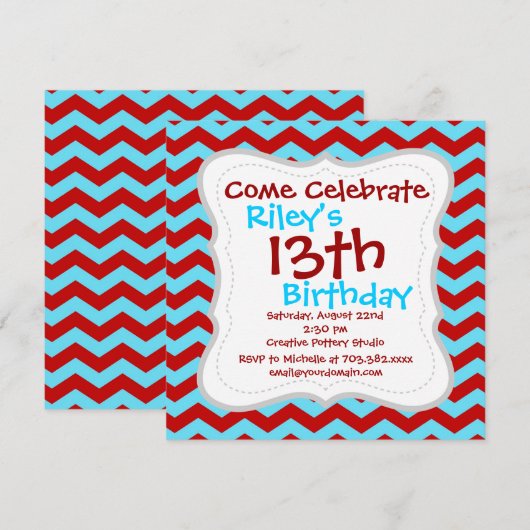 Cool Trendy Blauwgroen Turquoise Red Chevron Zigza Kaart (Voorkant / Achterkant)