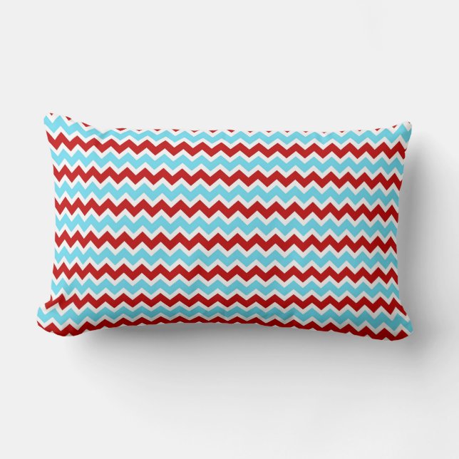Cool Trendy Blauwgroen Turquoise Red Chevron Zigza Kussen (Voorkant)