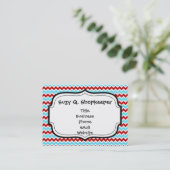 Cool Trendy Blauwgroen Turquoise Red Chevron Zigza Visitekaartje (Staand voorkant)