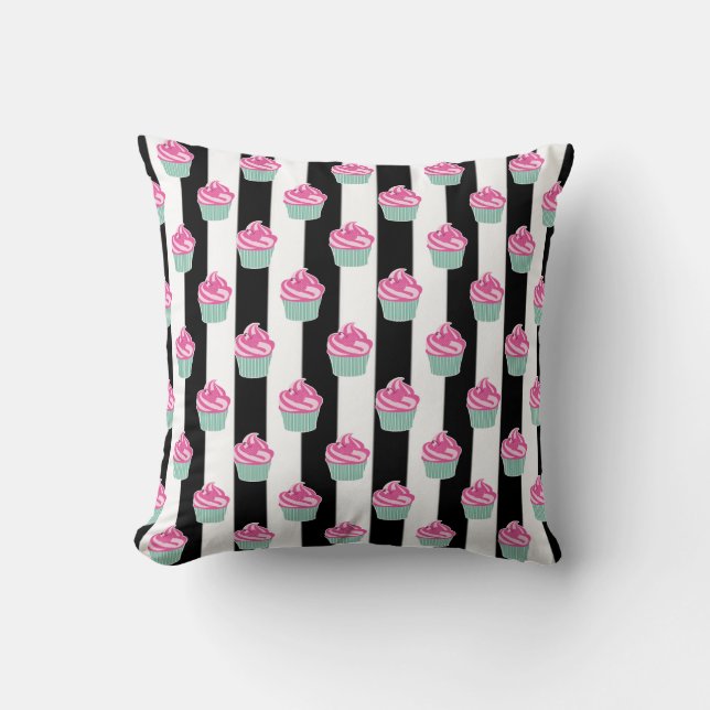 Cool Trendy Bleck en Withe, Cup Cakes Kussen (Voorkant)