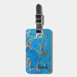 Cool Trendy Blue Marble Bagagelabel