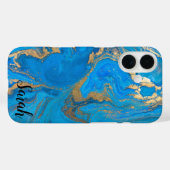 Cool Trendy Blue Marble Hoesje-Mate iPhone Case (Achterkant (horizontaal))