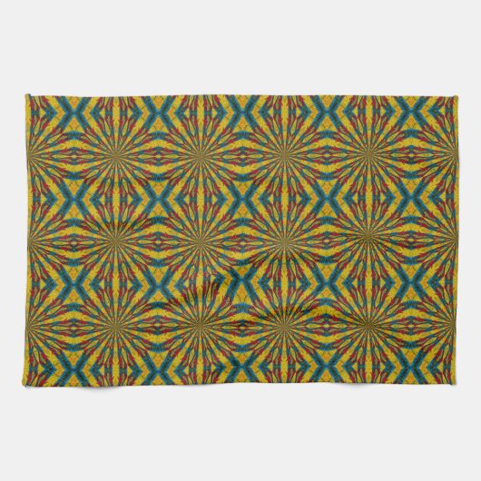 Cool Trendy Blue Red Yellow Mandala Etnische stam Theedoek (Horizontaal)