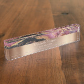 Cool Trendy Bourgogne Zwart Goud Marmer Naambordje (Zijkant)