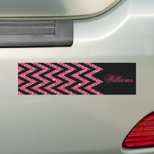 Cool trendy chevron zigzag hot roze faux glitter bumpersticker (Op auto)