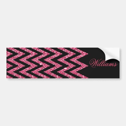 Cool trendy chevron zigzag hot roze faux glitter bumpersticker (Voorkant)