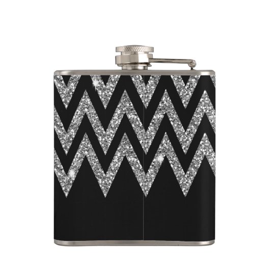Cool trendy chevron zigzag Silver faux glitter Heupfles (Achterkant)