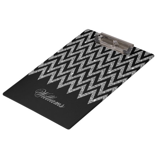 Cool trendy chevron zigzag Silver faux glitter Klembord (Gekanteld)