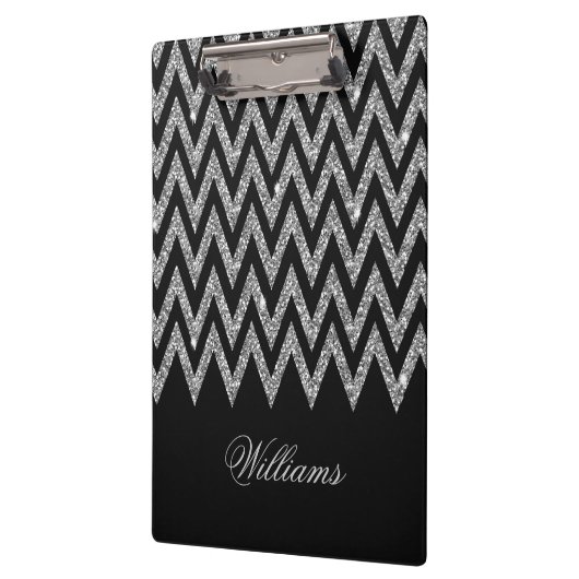 Cool trendy chevron zigzag Silver faux glitter Klembord (Links)