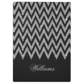 Cool trendy chevron zigzag Silver faux glitter Klembord (Achterkant)