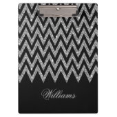 Cool trendy chevron zigzag Silver faux glitter Klembord (Voorkant)