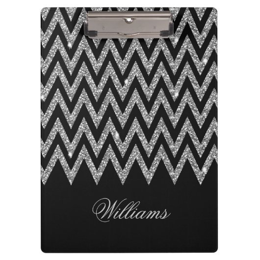 Cool trendy chevron zigzag Silver faux glitter Klembord (Voorkant)