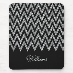 Cool trendy chevron zigzag Silver faux glitter Muismat