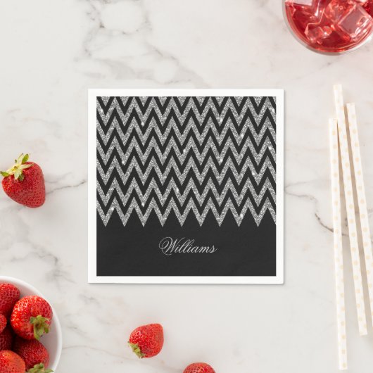 Cool trendy chevron zigzag Silver faux glitter Servet (Insitu)