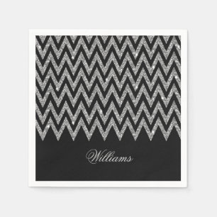 Cool trendy chevron zigzag Silver faux glitter Servet